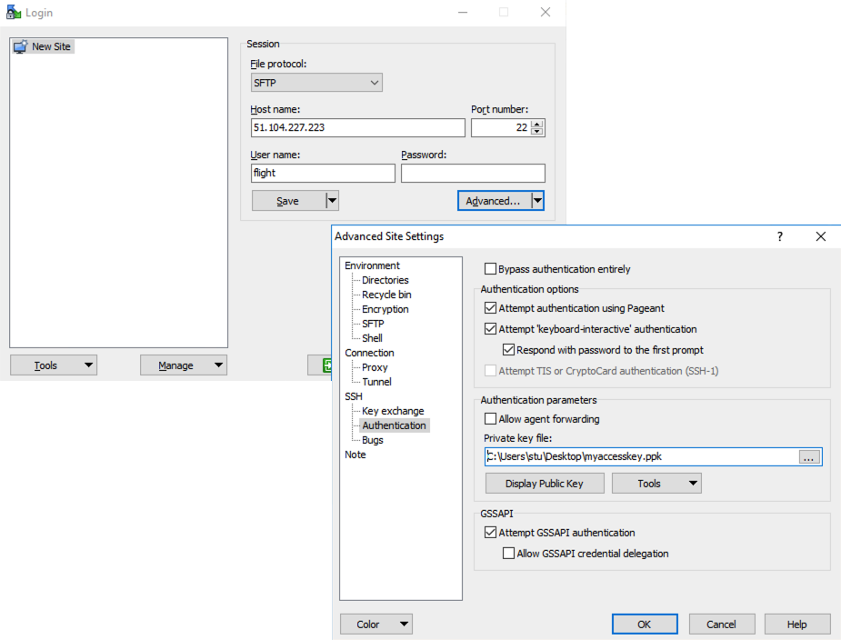 WinSCP configuration dialog