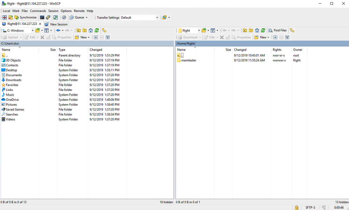 WinSCP file transfer interface