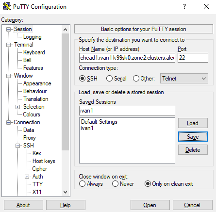 PuTTY Save Session