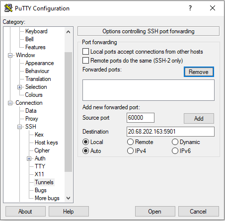 PuTTY Source and Destination